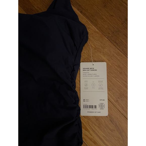 NWT ATHLETA Square Neck Bra Cup 34 B/C Tankini Top Dress Blue Ruching $74! - Picture 8 of 8
